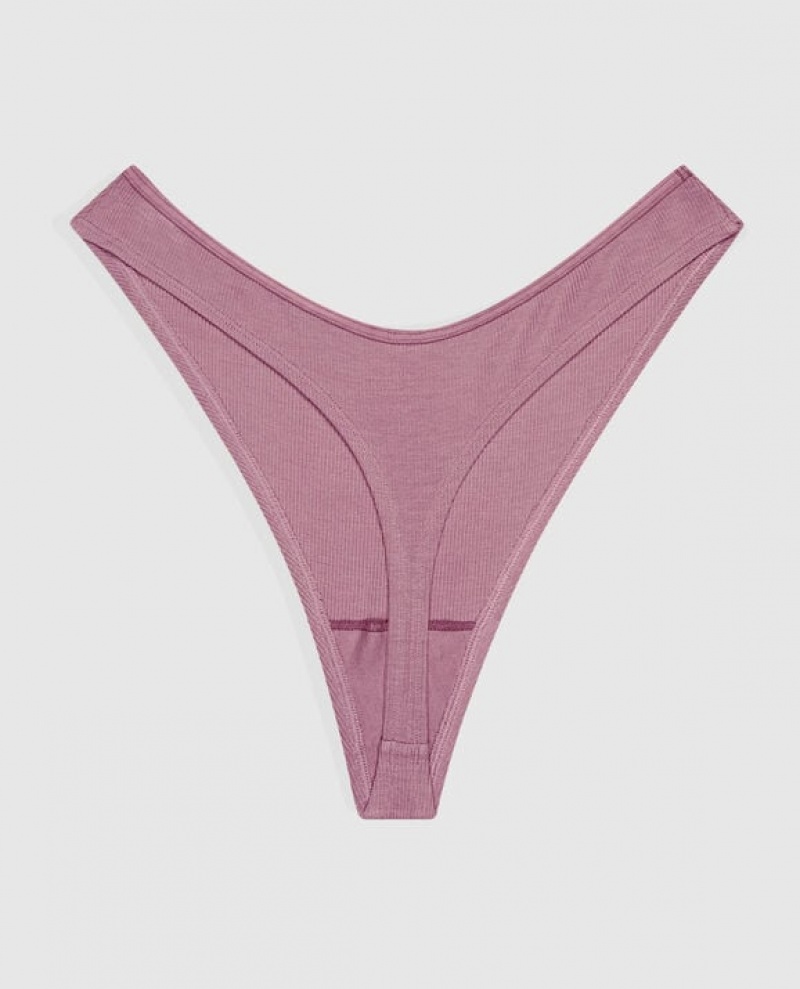 La Senza Ribbed High Leg Thong Panty Women's Underwear Rosecrush | w8xOCxNg