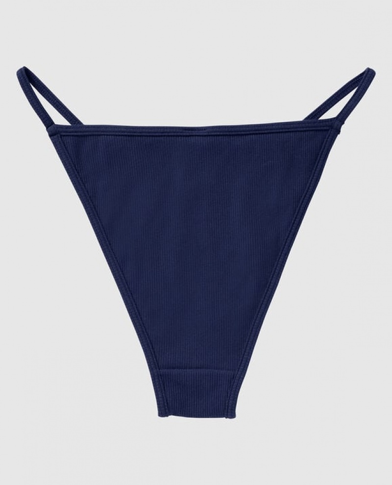 La Senza Ribbed Mini Cheeky Panty Women's Underwear Navy | vwik8eMQ