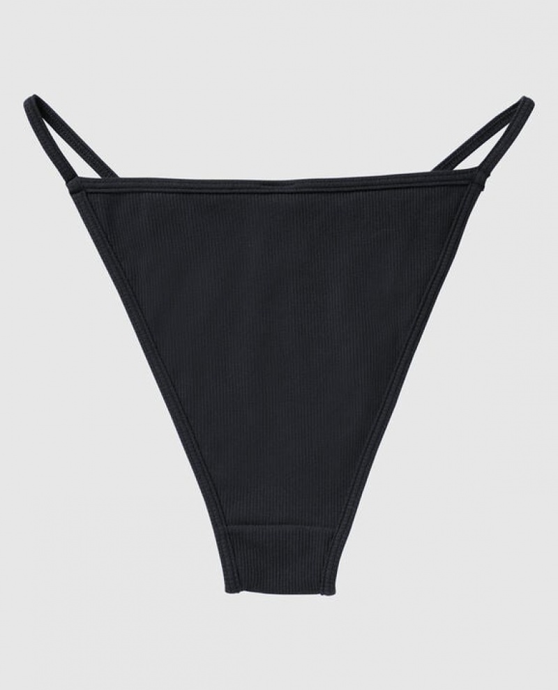 La Senza Ribbed Mini Cheeky Panty Women's Underwear Black | OCCVFpeb