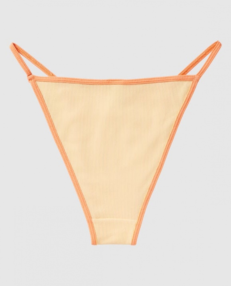 La Senza Ribbed Mini Cheeky Panty Women's Underwear Light Yellow | HcaqxdSY