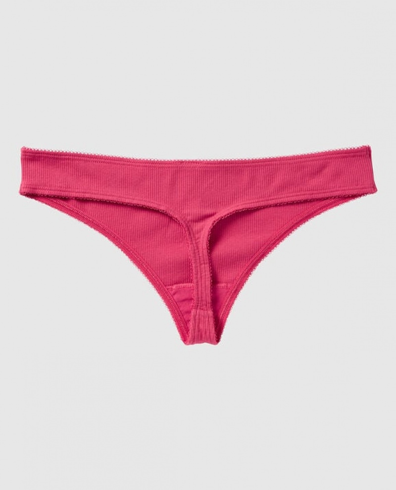 La Senza Ribbed Thong Panty Women's Underwear Sweet Raspberry | M1vUQhsG