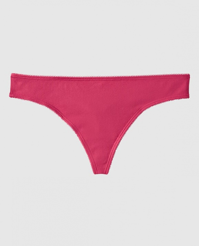 La Senza Ribbed Thong Panty Women\'s Underwear Sweet Raspberry | M1vUQhsG