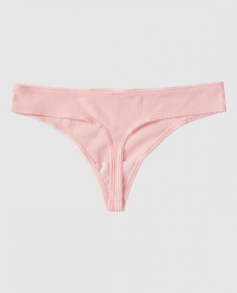 La Senza Ribbed Thong Panty Women's Underwear Pink | 505OhtPs