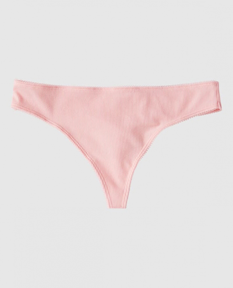 La Senza Ribbed Thong Panty Women\'s Underwear Pink | 505OhtPs