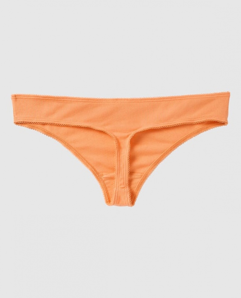 La Senza Ribbed Thong Panty Women's Underwear Orange Cream | VZlQb9Xe