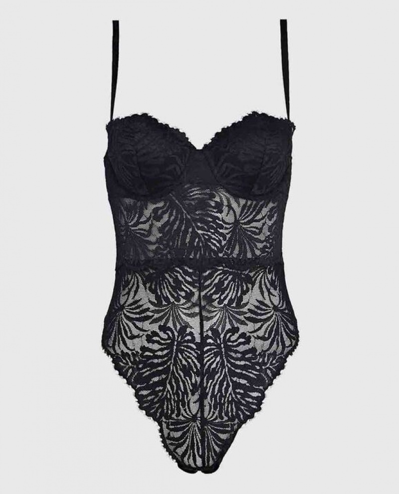 La Senza Strapless Lace Bodysuit Women's Pajamas Black | zT6j5vlO