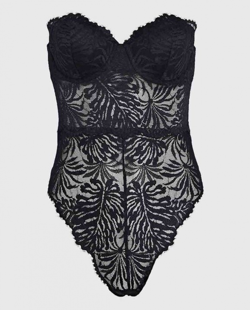 La Senza Strapless Lace Bodysuit Women\'s Pajamas Black | zT6j5vlO