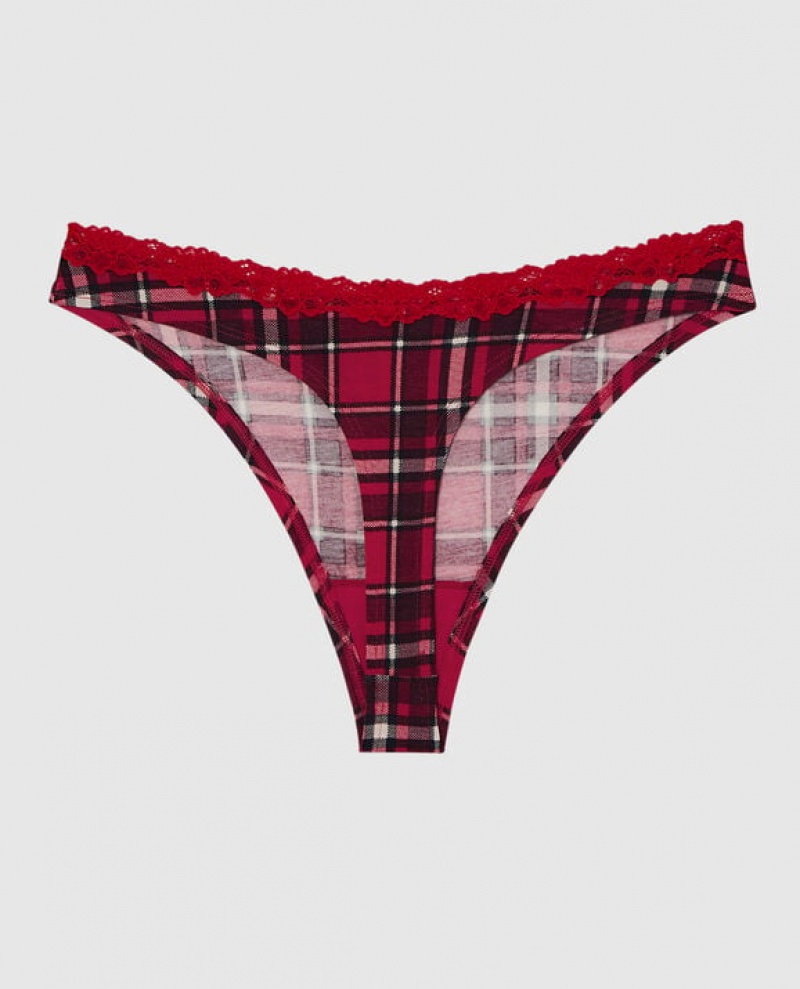 La Senza Thong Panty Women's Underwear Party Plaid | vaVGyH01