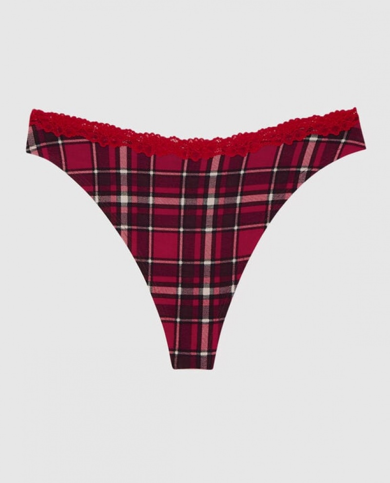 La Senza Thong Panty Women\'s Underwear Party Plaid | vaVGyH01