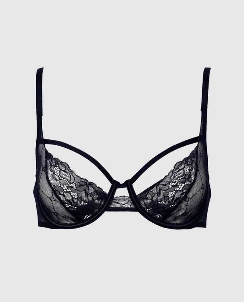 La Senza Unlined Lace Bra Women\'s Pajamas Black | fdssEBnY