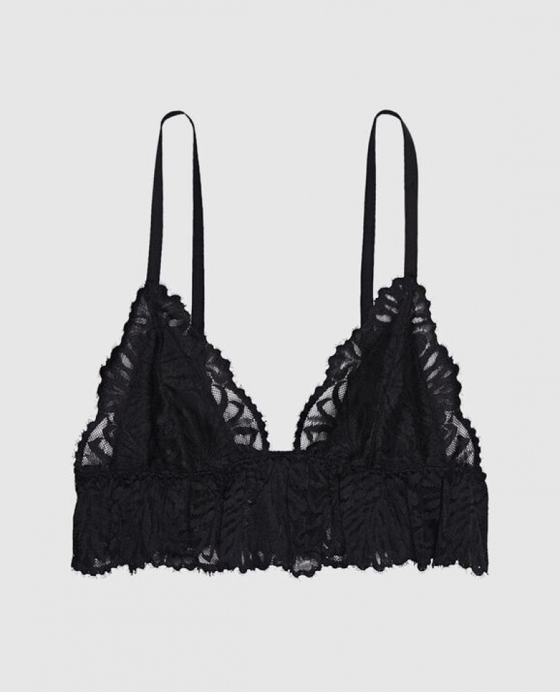 La Senza Unlined Lace Bralette Women's Pajamas Black | PDtMQ2Je