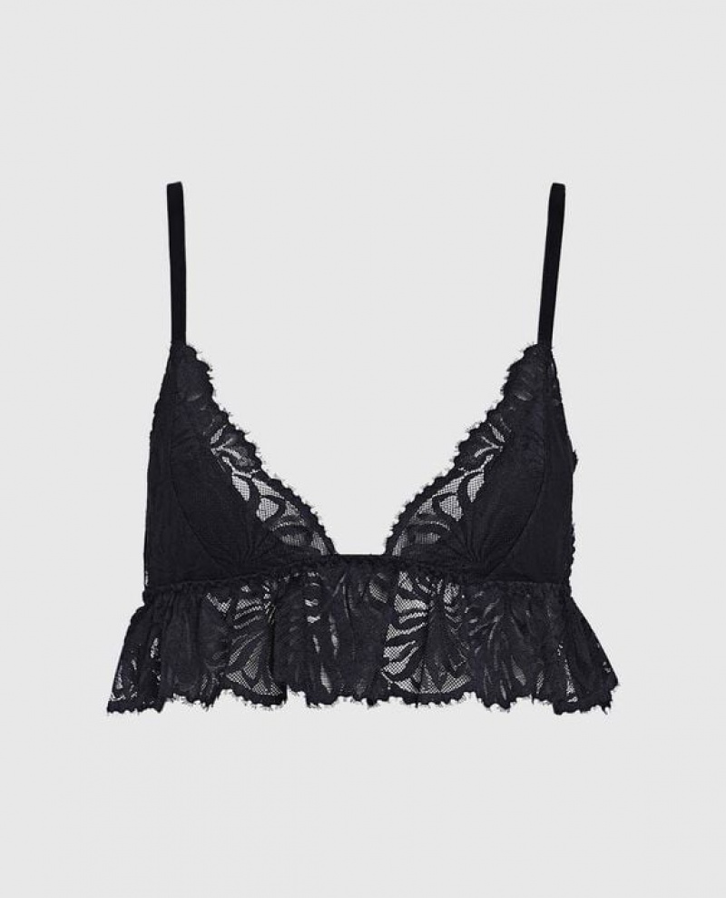 La Senza Unlined Lace Bralette Women\'s Pajamas Black | PDtMQ2Je