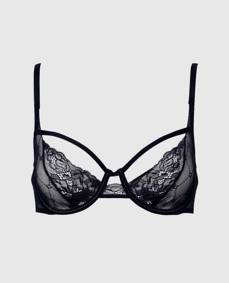 La Senza Unlined Lace Women\'s Bras Black | 1Qa6waOE