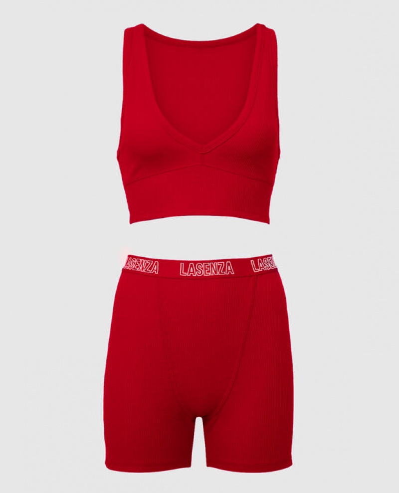 La Senza Waffle Crop Women's Nightwear Red | bIYKn40f